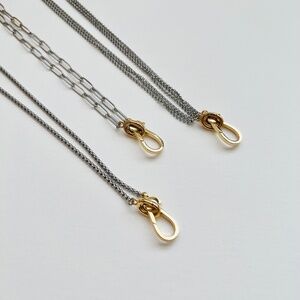 Two tone Gold and Silver 2 clasp Thread Though Layering Charm Necklace